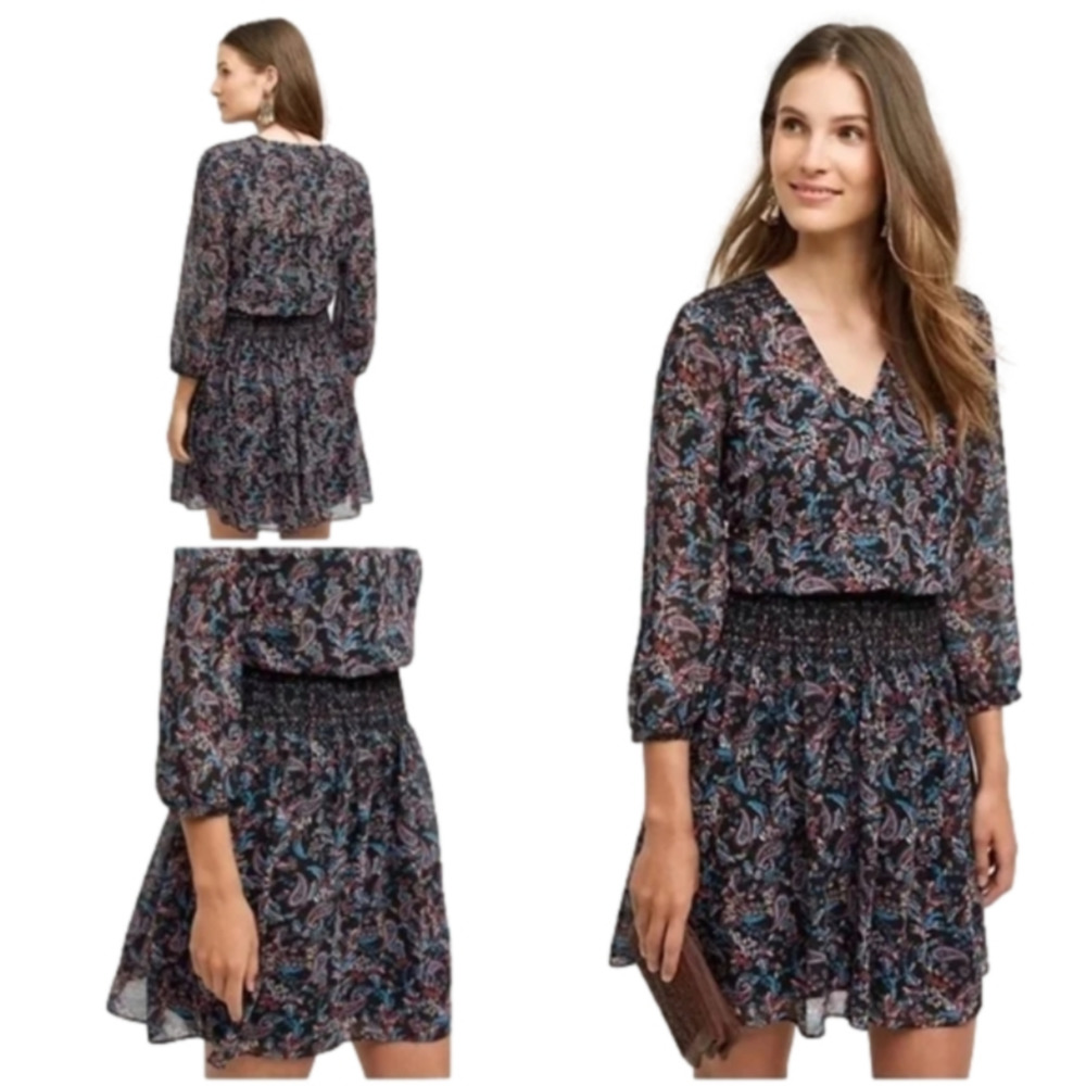 Anthropologie Vanessa Virginia Daytripper Paisley Floral Smocked Dropwaist Dress - Picture 13 of 15